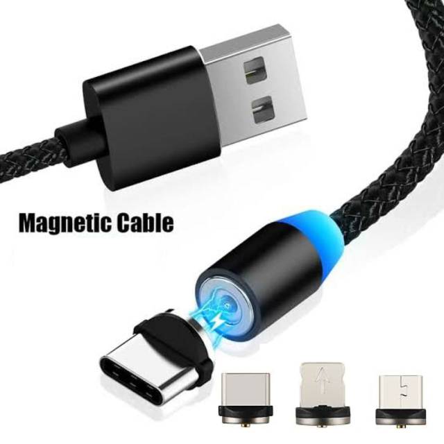 Kabel Data Charger Magnet Full LED 3in1 Cable Powerbank 3 in 1 iPhone Micro Type C Support 2A