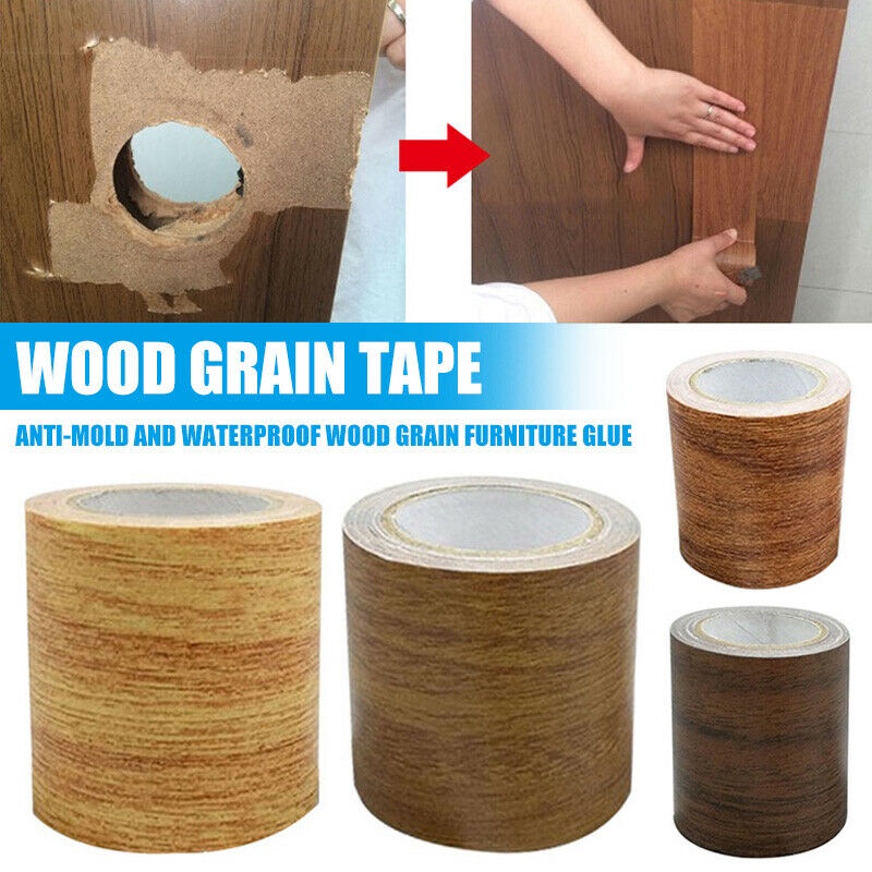 ღ Realistis Woodgrain Perbaikan Perekat Selotip Kayu Tape 8 Warna untuk Furniture Pita Perekat Diy Dekorasi Rumah untuk perabotan, Perlengkapan Peralatan Rumah Tangga