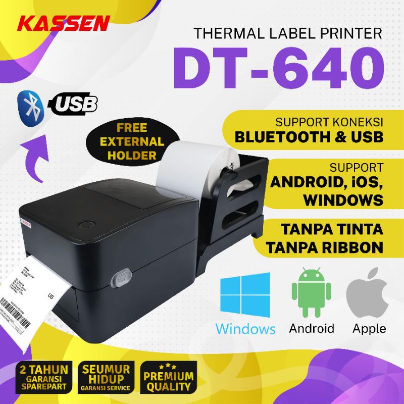 Kassen DT-640 Printer Thermal Label/Sticker/Barcode Online Shop - Bluetooth &amp; USB