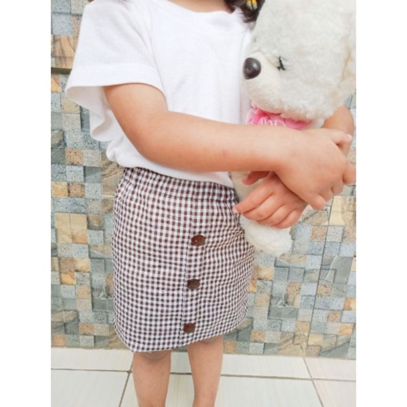 Rok Span Anak Kotak Kotak / Span Anak Kancing Motif 2-4 Tahun