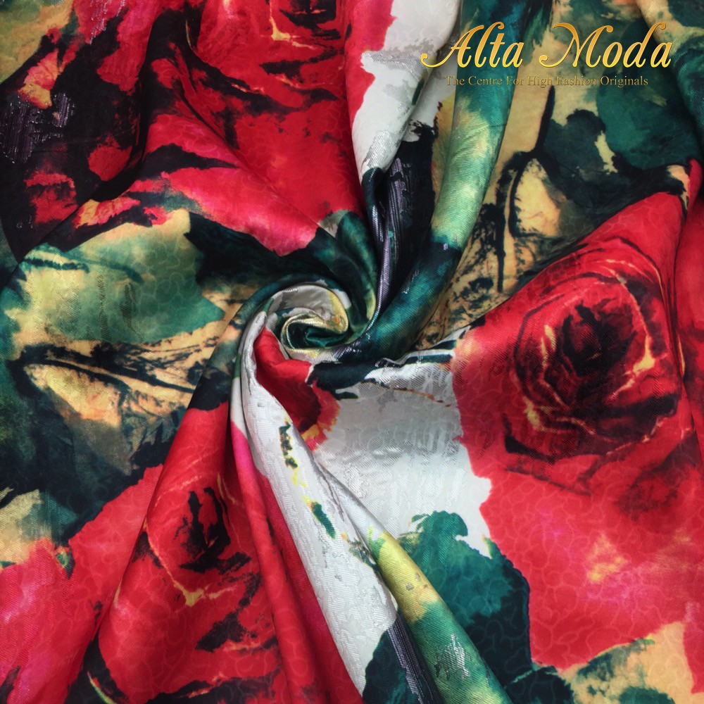 

Alta Moda Kain Jacquard Motif Abstrak Lukis Mawar Merah - Hijau (1M)