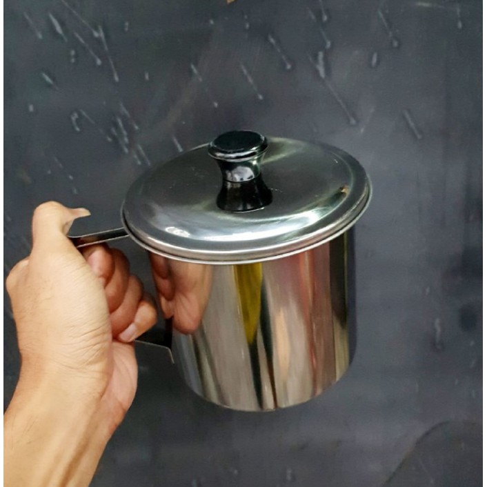 Cangkir alat saringan minyak alat pemisak minyak goreng dan ampas Oil Pot diameter 12cm stainless