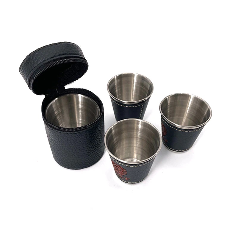 Gelas Outdoor Camping Travel Mug Stainless Steel 70ml 4PCS - MCY-66 - Black