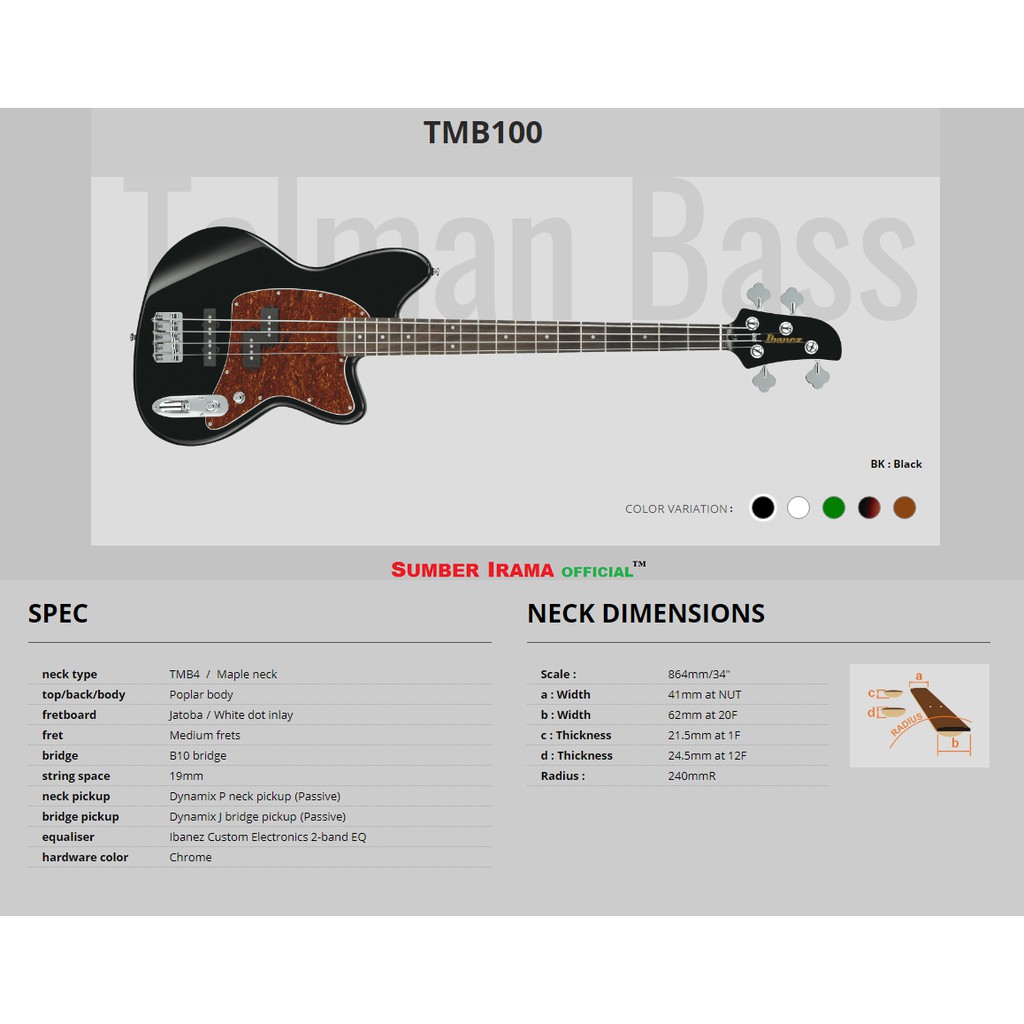 BASS IBANEZ TALMAN TMB100 BK