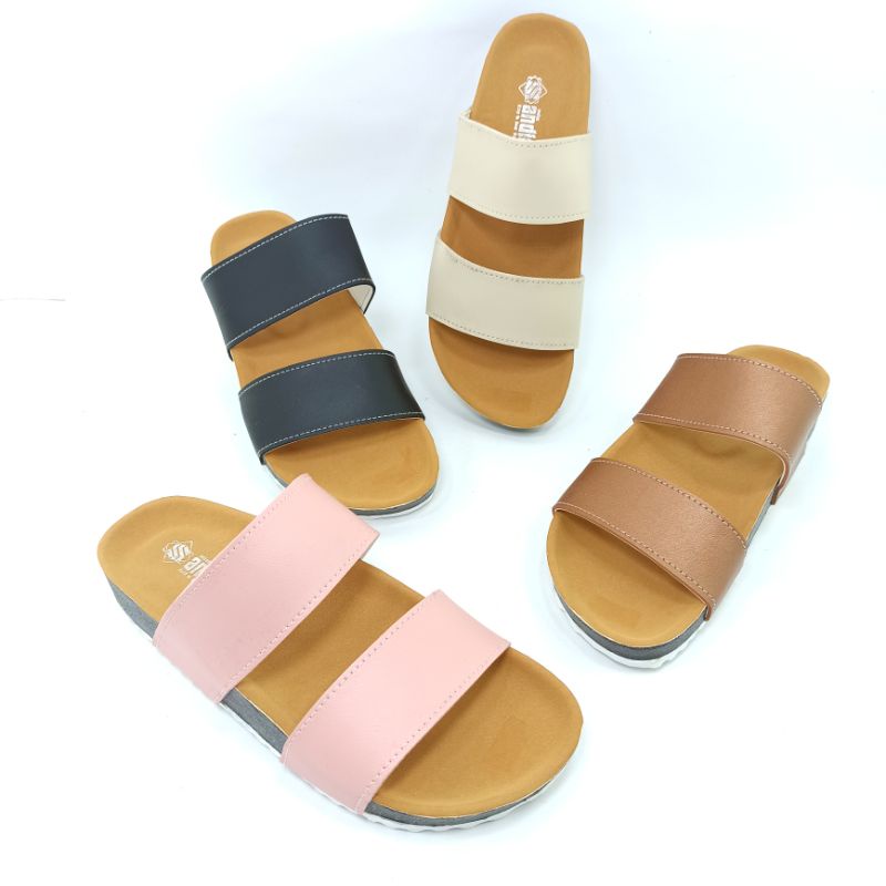 Sandal Wanita Casual Sandal Slop Puyuh Kekinian Model Birken Ban Dua Selop Andis AF13