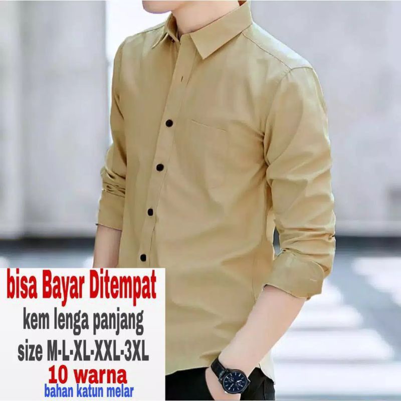 Baju Kemeja Pria Casual Polos Hitam Putih Lengan Panjang/ hem baju pria /