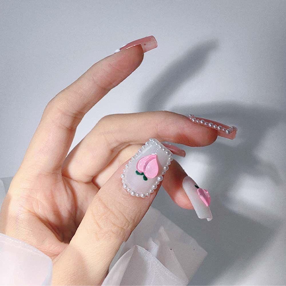 AUGUSTINA Agustina Perhiasan Kuku Berbentuk Hati Gaya Jepang Permen Warna Bengkok Aurora Symphony Peach Heart DIY Nail Art Ornamen