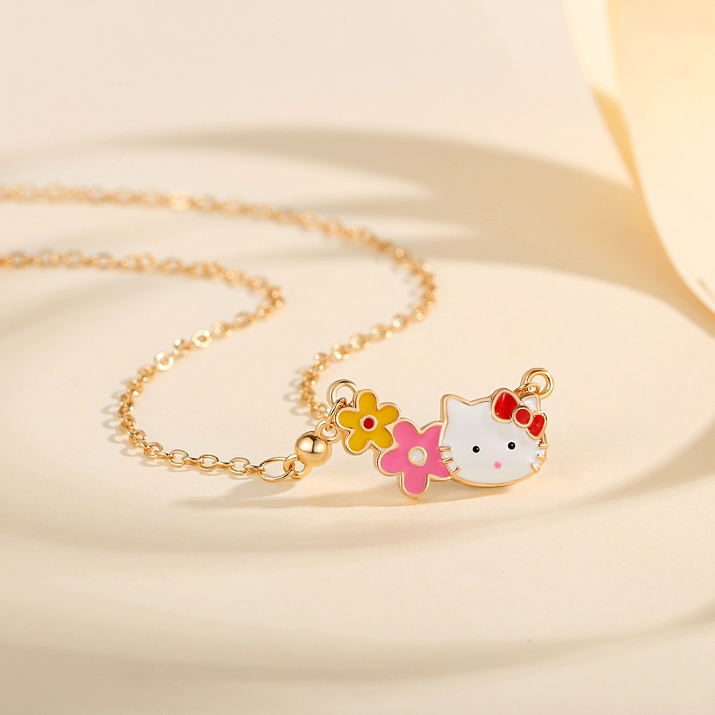 Y544 [COD✔]Anak-Anak Kalung Hello Kitty Cinta Titanium Stainless Steel Kalung Berlapis Emas Perhiasan Anak-Anak