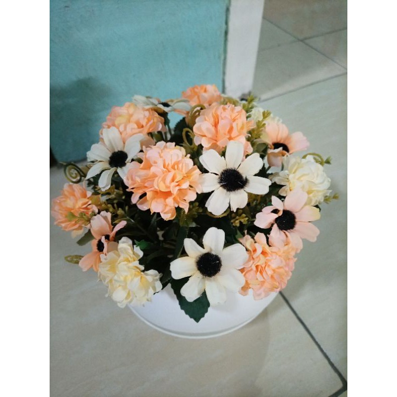 bunga buket plastik artificial bunga imitasi mix set pot