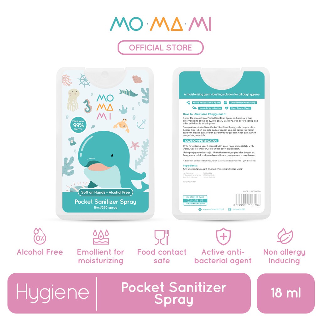 MOMAMI POCKET SANITIZER 18ML / SANITIZER ANAK/ PEMBERSIH UNTUK ANAK DAN BAYI