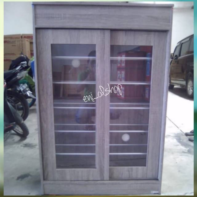 LEMARI (RAK) SEPATU 425 SLIDDING, KACA, KAYU PALEMBANG