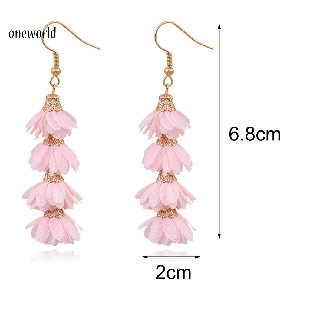 oneworld Skin-friendly Drop Earrings Fabric Flower Long Boho Earrings Fresh Jewelry Gift