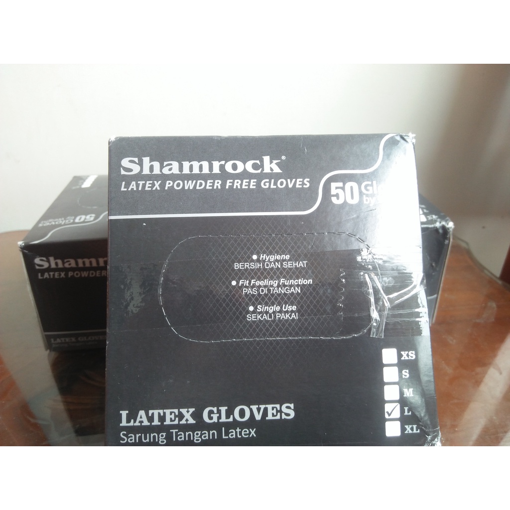 SARUNG TANGAN LATEX MEDIS TANPA TEPUNG LATEKS   MEDICAL SHAMROCK ISI 50 POWDER FREE WARNA HITAM