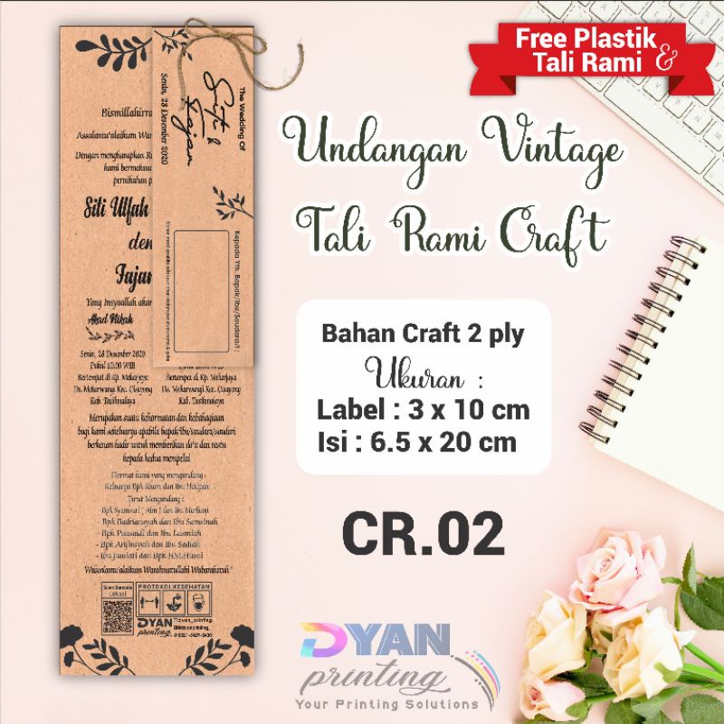 UNDANGAN VINTAGE TALI RAMI CRAFT, ELEGANT MURAH