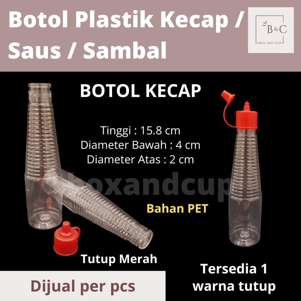 Botol Plastik Bening PET Tutup Merah untuk Bumbu Dapur, Kecap Asin / Manis, Saus Tiram Murah