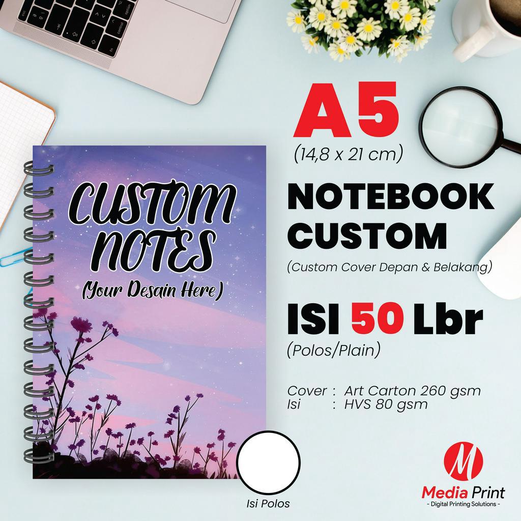 

Notebook Custom Spiral A5 / Block Note / Souvenir Isi 50 lbr Polos (100 Halaman) Cover Depan Belakang