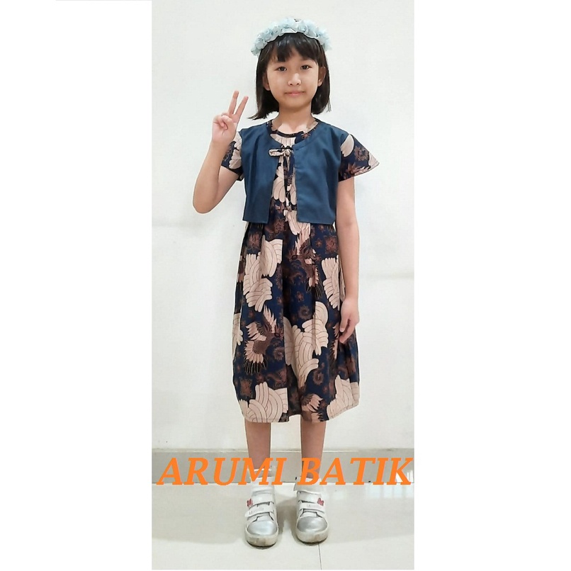 Dress Batik Sekolah Anak Perempuan Balita TK SD PAUD BALITA 2989 Biru