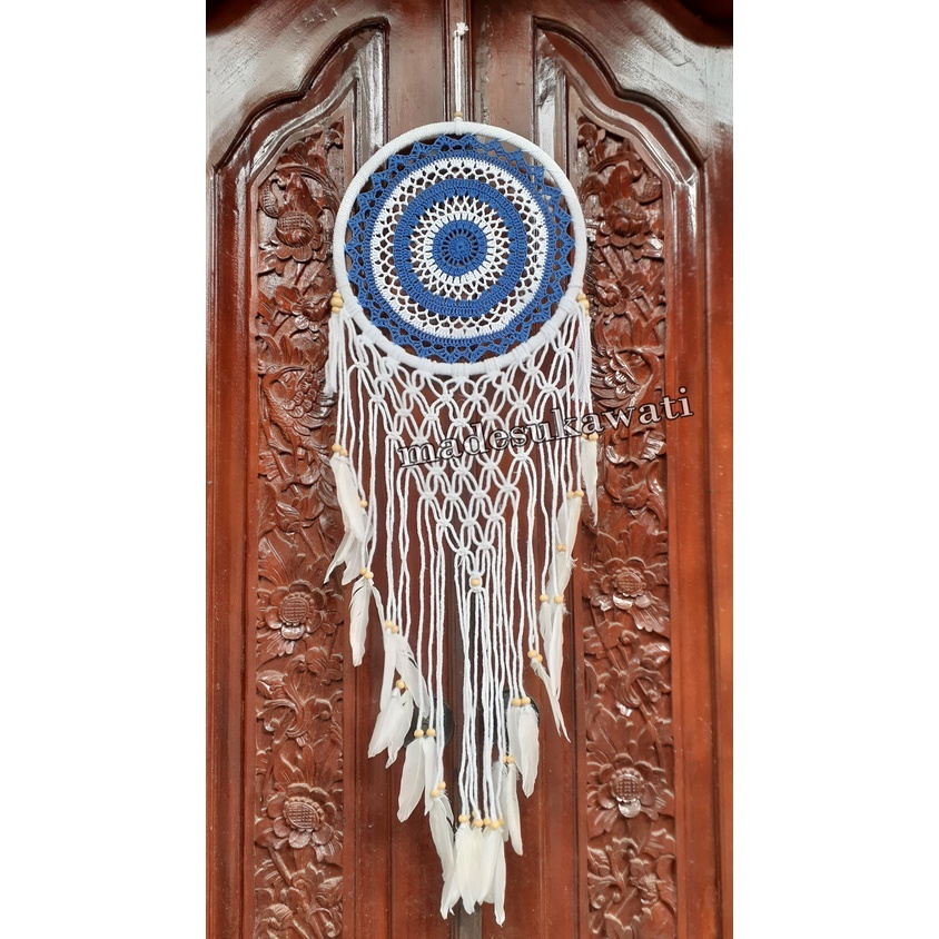 Dream catcher sulam jaring diameter 27cm panjang 90cm dekorasi hiasan rumah bulu ayam