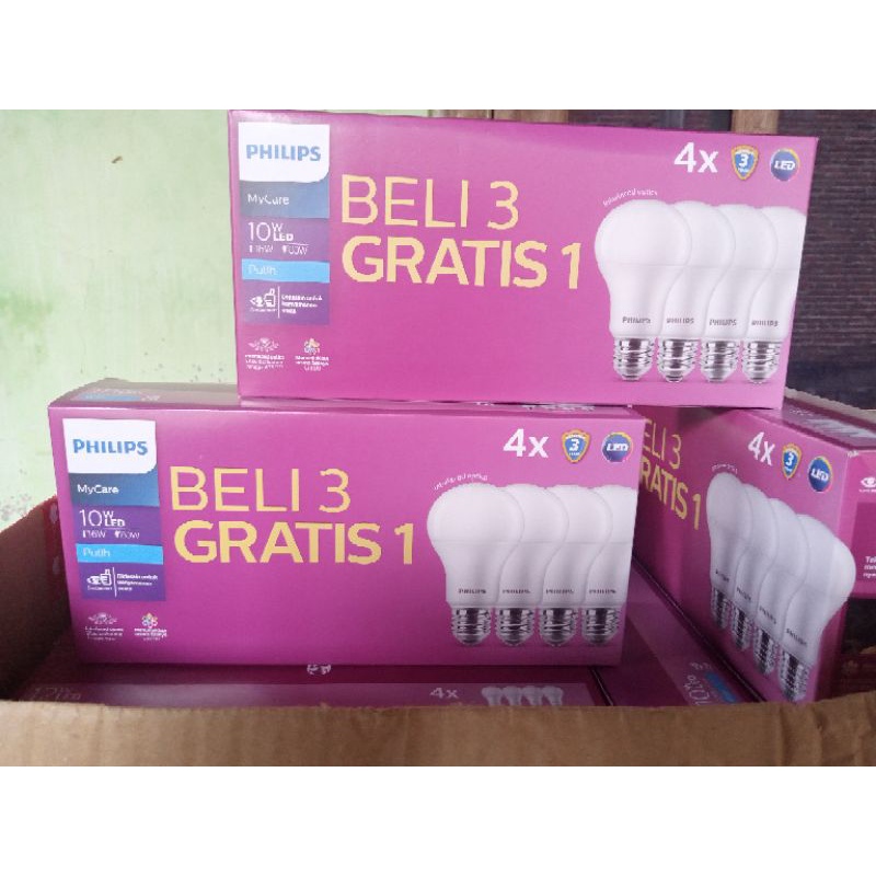 Lampu Led Philips 10 watt paket Beli 3 gratis 1 Lampu LED 10 W Philips 
