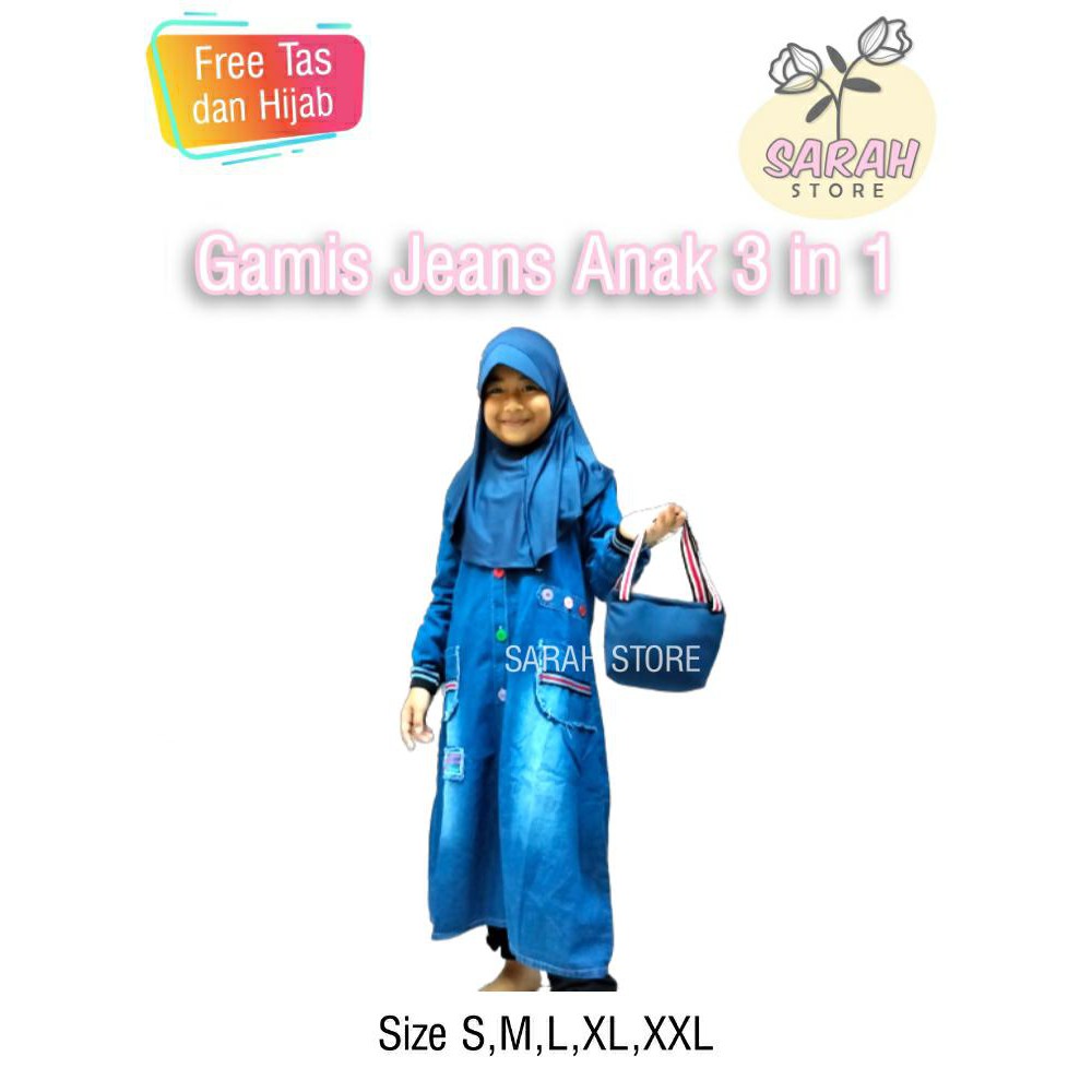 Baju Muslim Anak Perempuan usia 4 - 11 tahun (Fre Jilbab &amp; Tas )