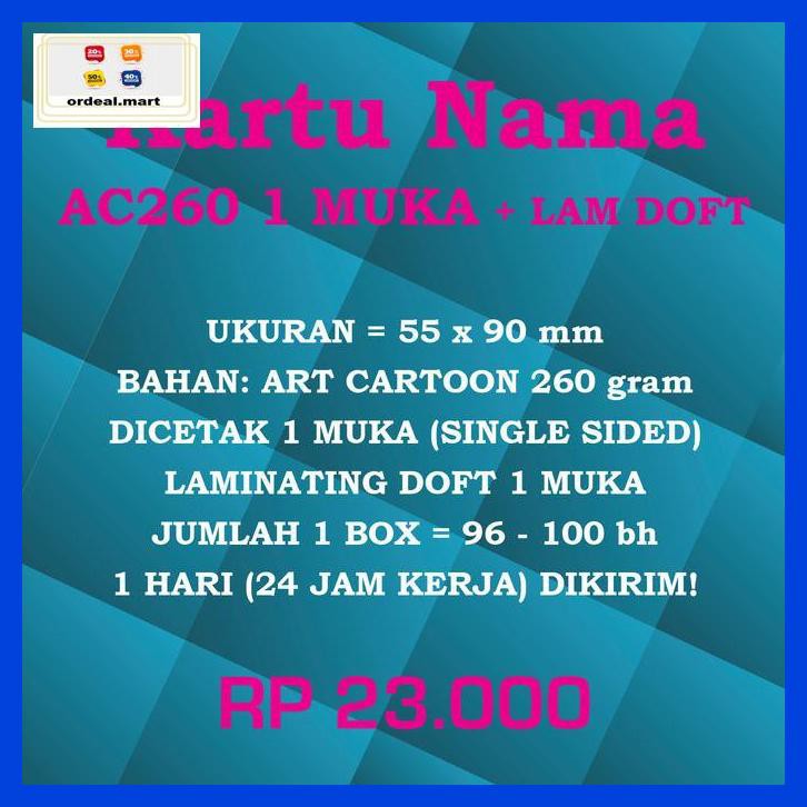 

6Rtiut7- Print Cetak Kartu Nama Bahan Ac260 1 Muka Laminating Doft 1 Sisi 5Ea5W5-