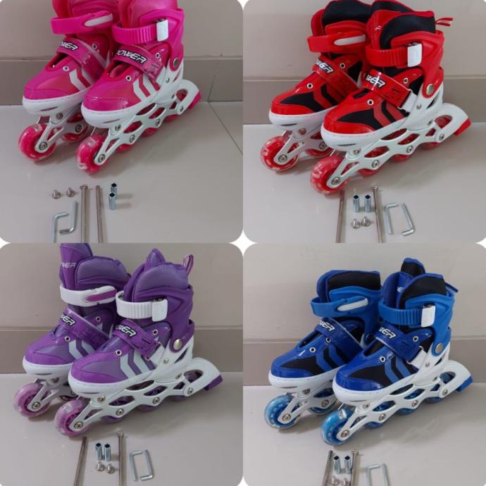 SEPATU RODA POWER ANAK SKATE INLINE ANAK LAKI- LAKI RODA BAJAJ CEWEK - M, BIRU