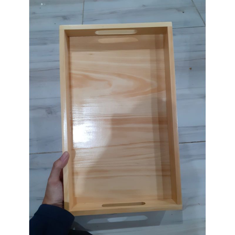 Baki Kayu/ Nampan Kayu/ Tray Kayu ukuran Custom 36x22x4cm Pegangan Datar