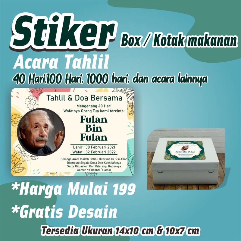 Stiker Box kotak Nasi acara Tahlil 40 Hari, 100 Hari, 1000 Hari