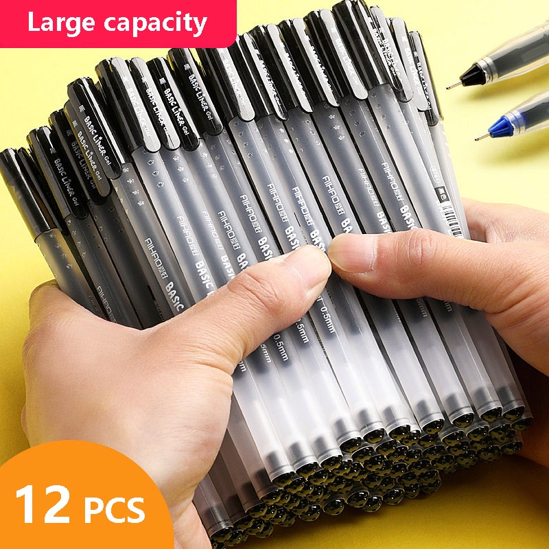 

AIHAO 12 Pieces Per Box Gel pens pulpen Large capacity no refill Stationery Fine point 0.5mm Blue ballpoint pen for school&office writing