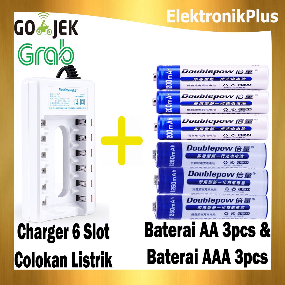 Alat Cas Isi Ulang Charger Baterai 6Slot Bonus Battery Rechargeable