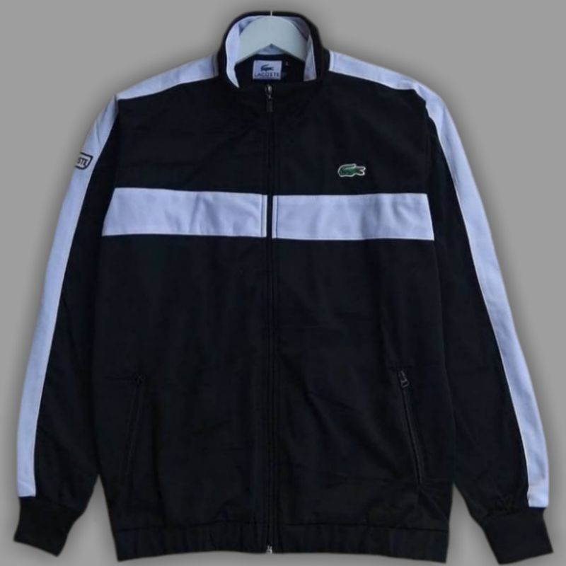 Jaket Tracktop Lacoste Black Stripe White
