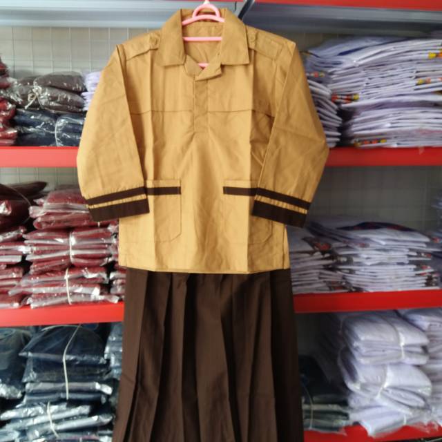 Baju Seragam Pramuka Siaga Putri  Setelan Baju Pramuka Siaga dengan Rok Rempel Panjang SD