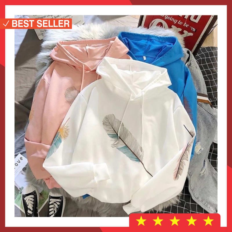 SWEATER HOODIE BASIC FASHION KOREA BTS BLACKPINK/ SWEATER ONE FEATHER HOODIE - FLEECE TEBAL