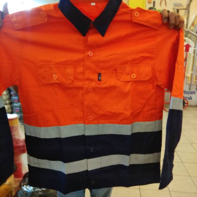 Baju Safety Atasan Kerja Proyek Kombinasi Orange Bahan Drill