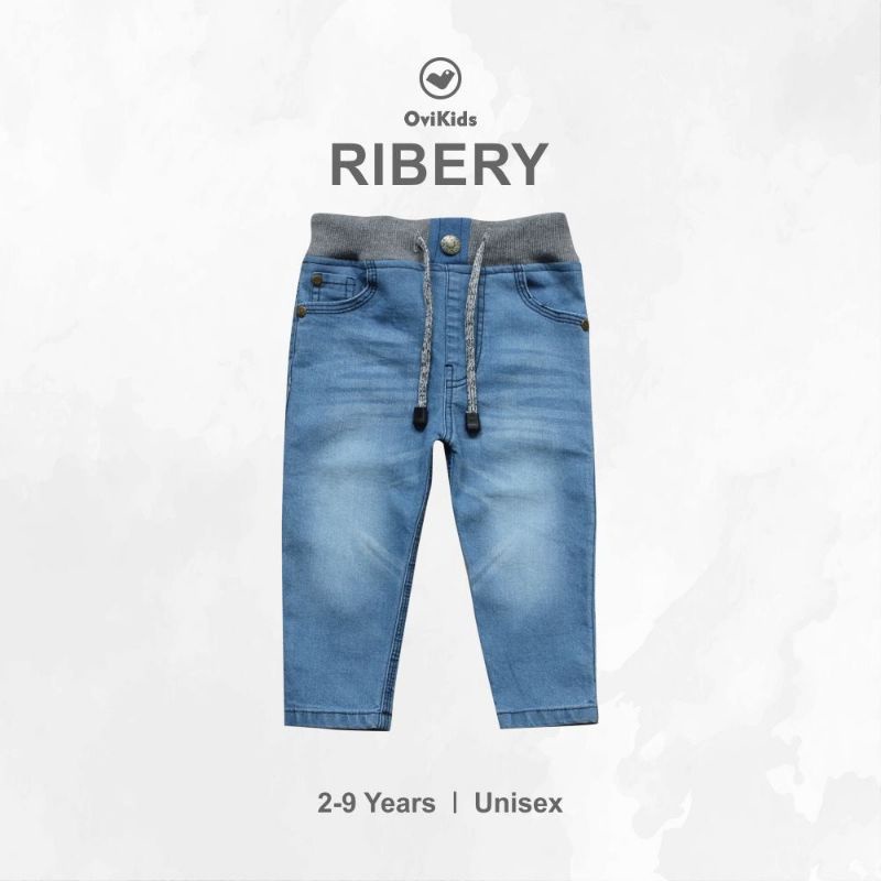 OVIKIDS-COMFY JEANS- RIBERY , jeans panjang anak rib abu unisex (2-9) tahun