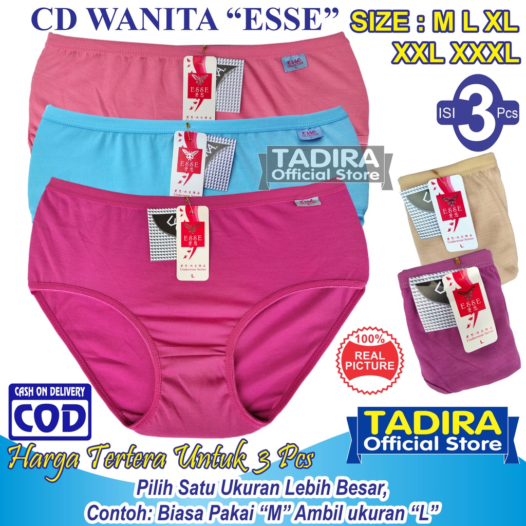 3 Pcs Celana Dalam ESSE_Wanita Cd Perempuan Bahan Melar dan Lembut TADIRA Store