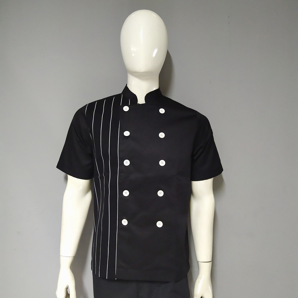 Chef Wear Baju Koki SS Hitam STRIPE Komb