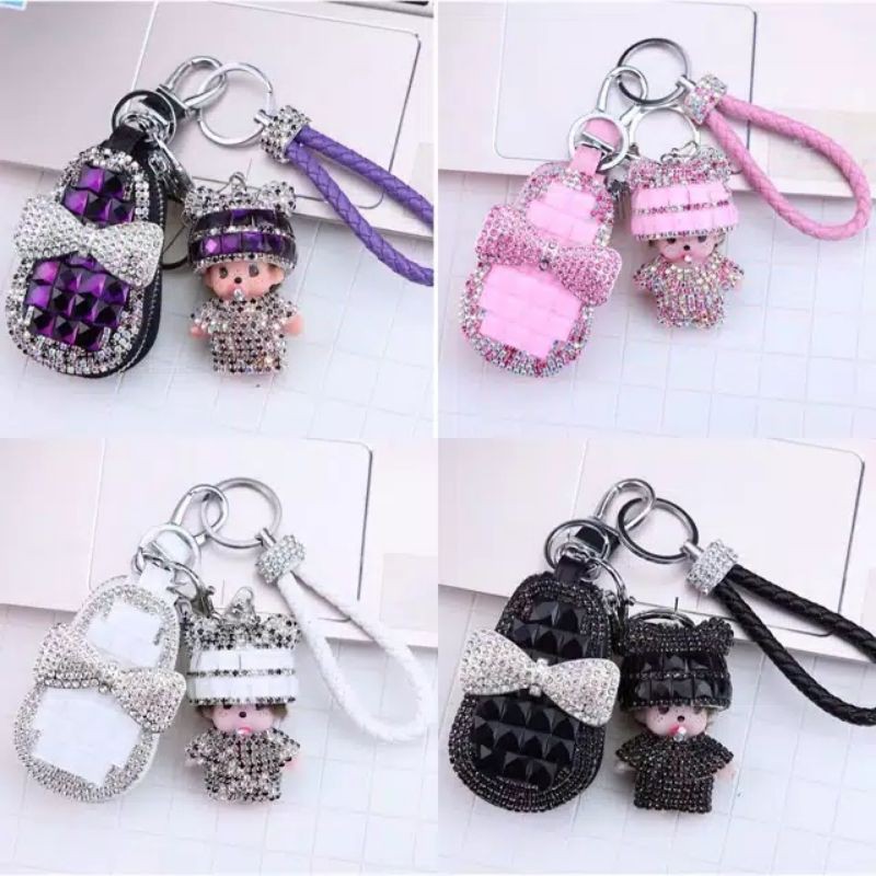 DOMPET KOTAK // Gantungan Kunci Mobil DAD crown canel bling blink impor kulit monchichi