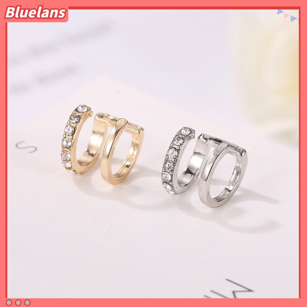 1 Pc Anting Klip Telinga Bentuk C Lapisan Ganda Bahan Tembaga Aksen Berlian Imitasi Untuk Wanita