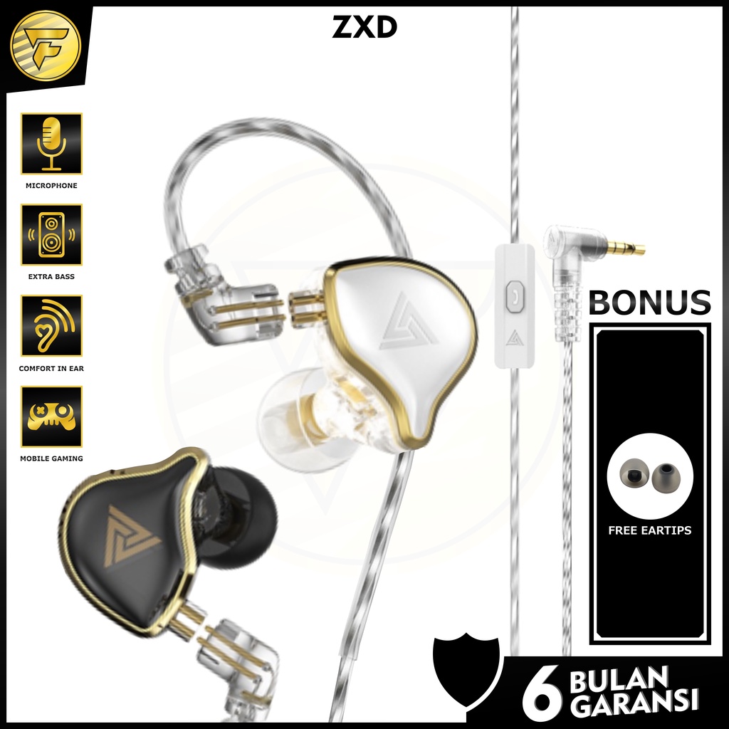 QKZ ZXD earphone premium Dynamic HIFI BASS stereo music telfon headset mic original