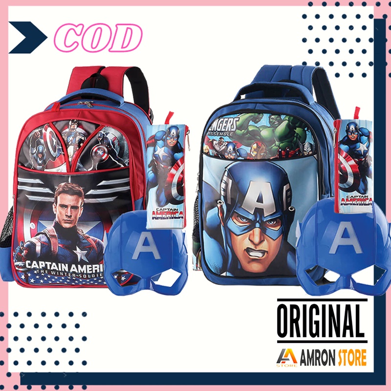 Tas Sekolah Ransel Backpack Anak Laki Laki TK SD Captain America Lucu Model Terbaru Kualitas Terbaik