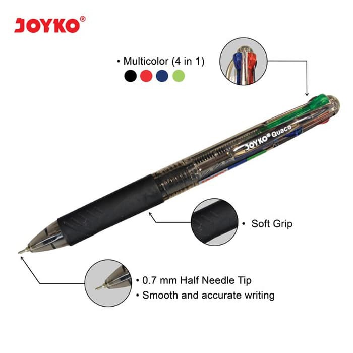 

TERBARU BALL PEN / PULPEN / PENA JOYKO BP-213 / QUACO/ 0.7 MM/ 4 WARNA/ COLORS
