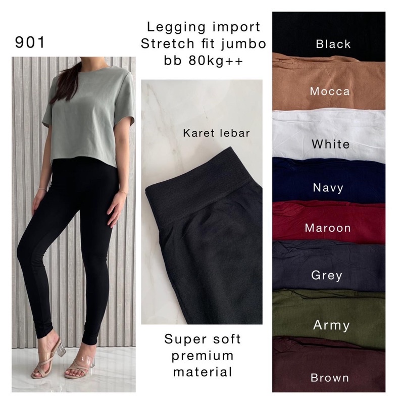 LEGGING IMPORT HW WANITA POLOS VARIAN WARNA / LEGING BASIC / LEJING HIGHWAIST FIT TO 90KG