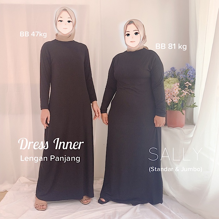 Dress Inner kaos rayon lengan panjang, Gamis Dalaman Katun