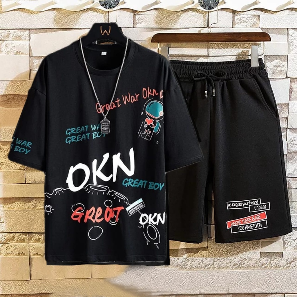 COD//stelan oversize pria terbaru stelan OKN size L,XL stelan terlaris stelan kekinian fashion pria terbaru - Covid.fashion