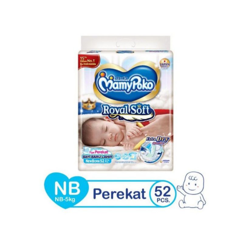 mamypoko royal soft pampers newborn nb52 tipe perekat