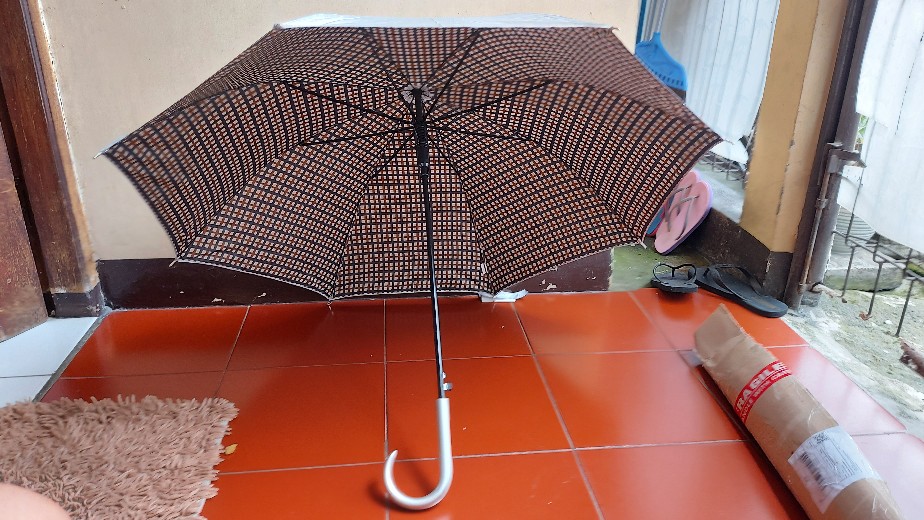 Payung Tongkat Silver Plus Alat Sliding Pelindung Plastik Cover No Drip Unbreakable Awet Tahan Lama