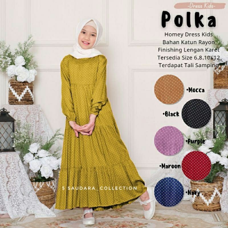 Gamis Anak Perempuan Tanggung Motif Polkadot Usia 7-12 Tahun Bahan Katun Rayon Premium Dress Anak