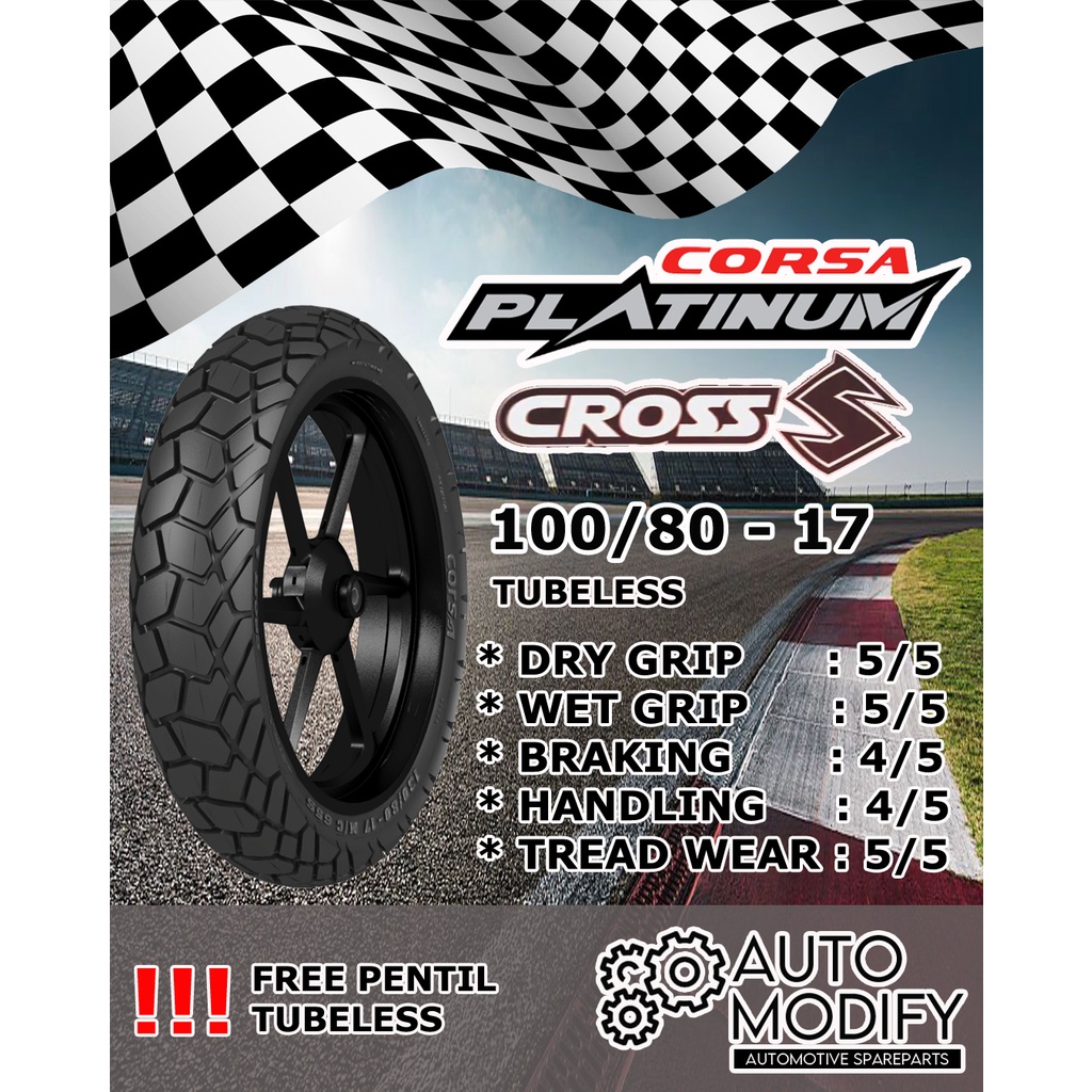Ban CORSA CROSS S Ukuran 100/80-17 (Tubeless Ring 17") BEBEK / TRAIL / SPORT - FREE PENTIL