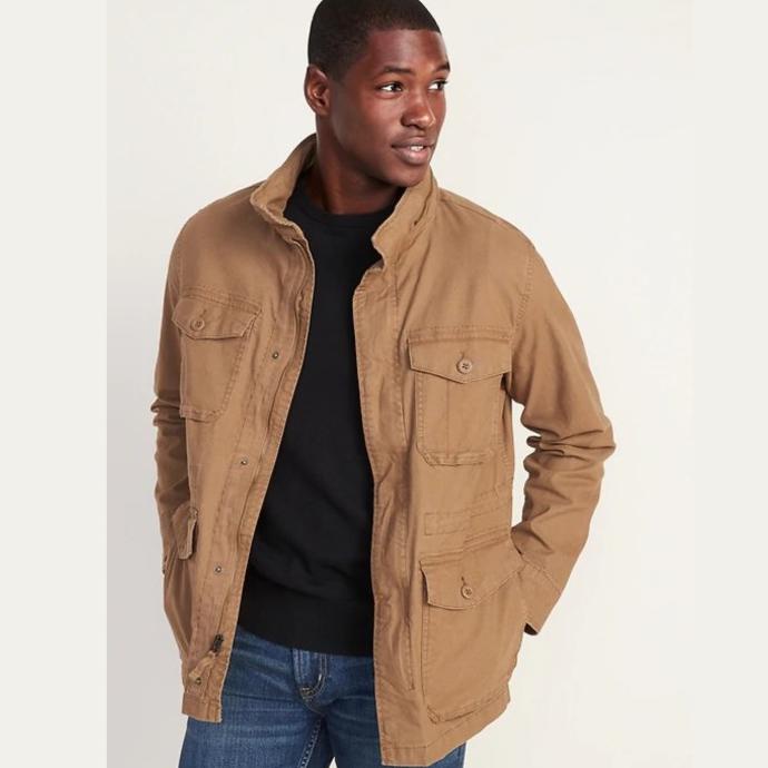 JAKET OLD NAVY HIDDEN HOOD CANVAS MILITARY PARKA JACKET ORIGINAL ARMY - BROWN, S